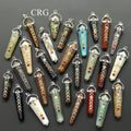 Mixed Gemstone Obelisk Double Point Pendants with 7 Stone Detail (4 Pieces) (2 Inches) (INJD)