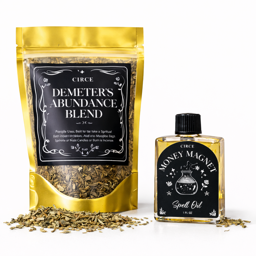 Demeter’s Abundance Ritual Set – Prosperity Blend & Money Magnet Oil