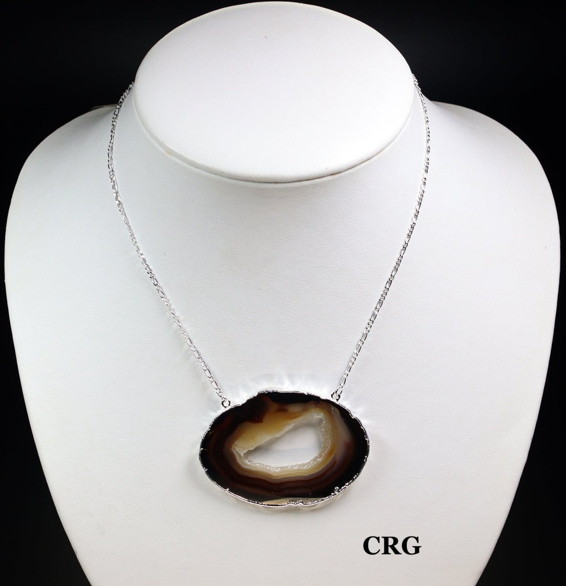 Natural Agate Slice Necklace with Silver Plating (16 Inches) (1 Piece)