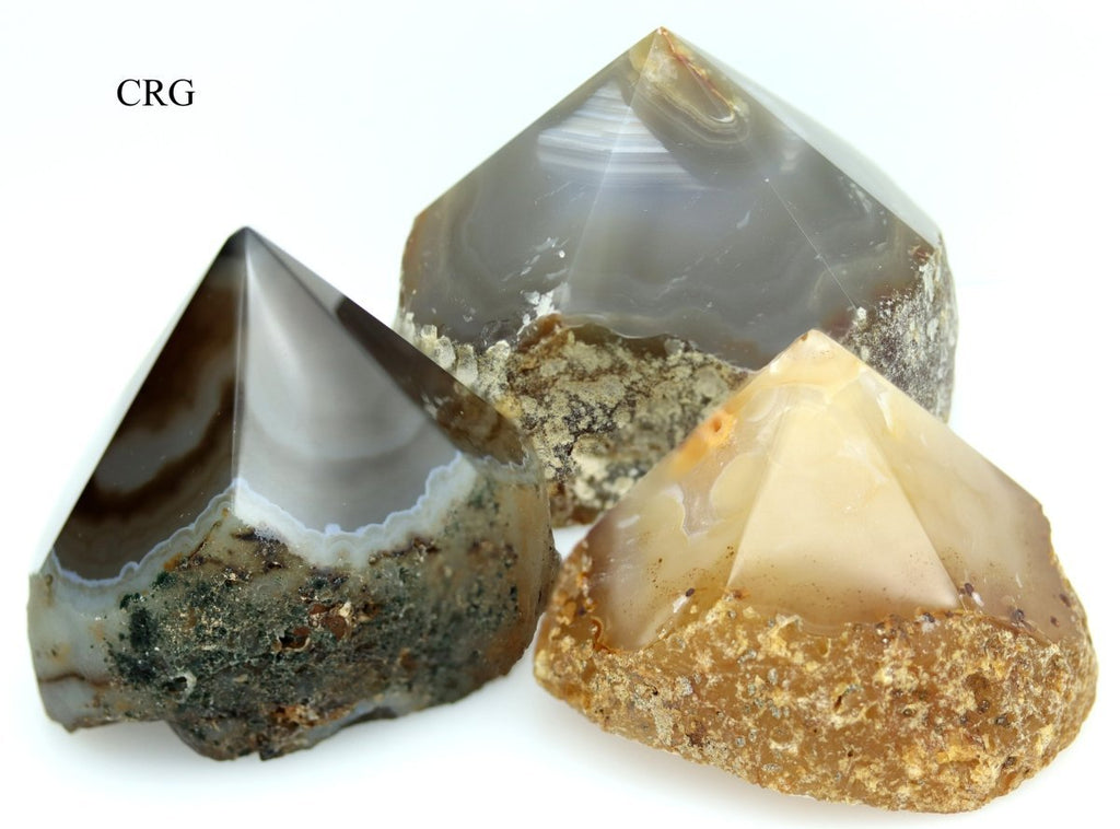 Natural Top Polished Agate Point with Cut Base (1 Point) Size 3 to 5 Inches Crystal Decor
