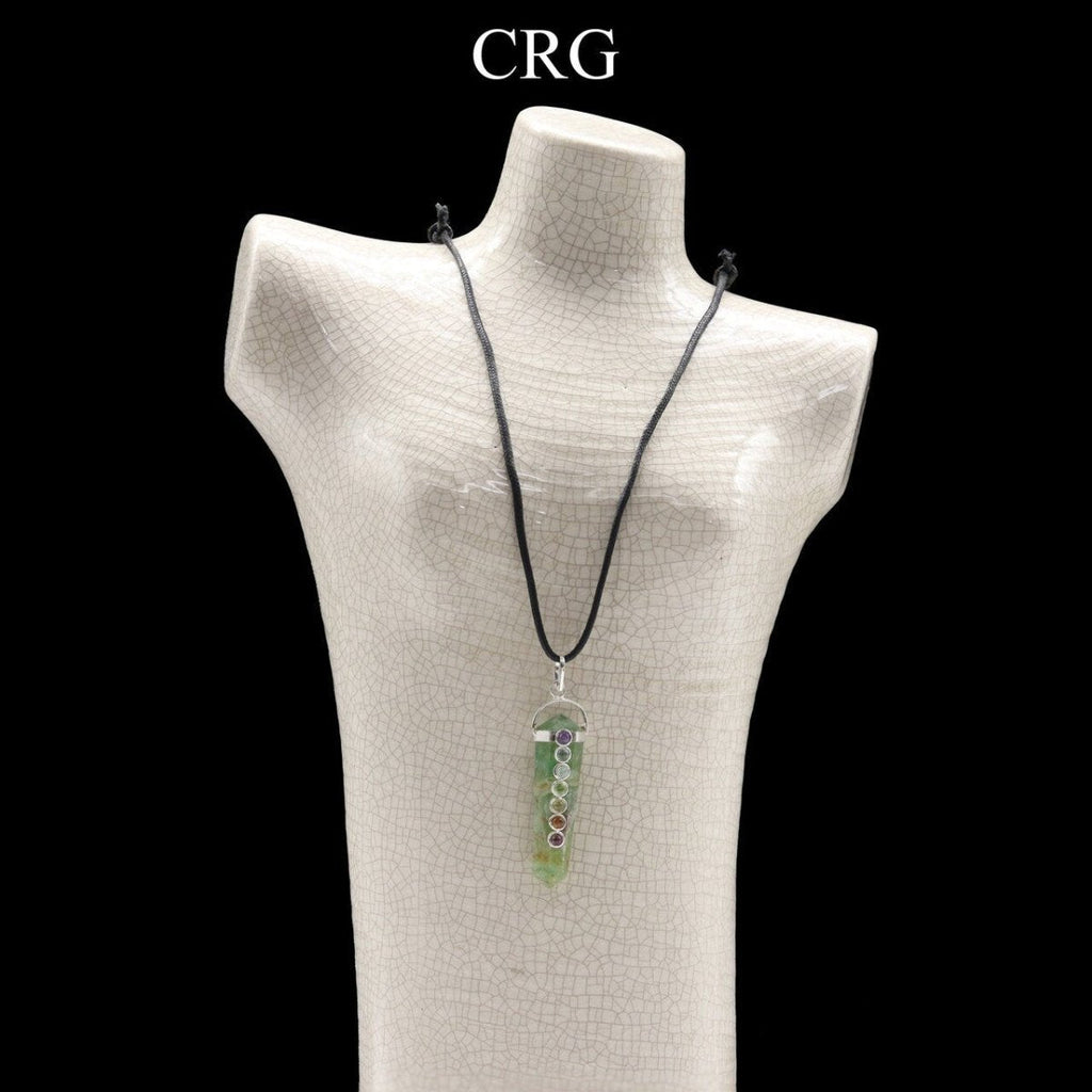 Obelisk Double Point Silver Plated Pendants with 7 Stone Detail and Black Cord (4 Pieces) Size 2 Inches (INJD)