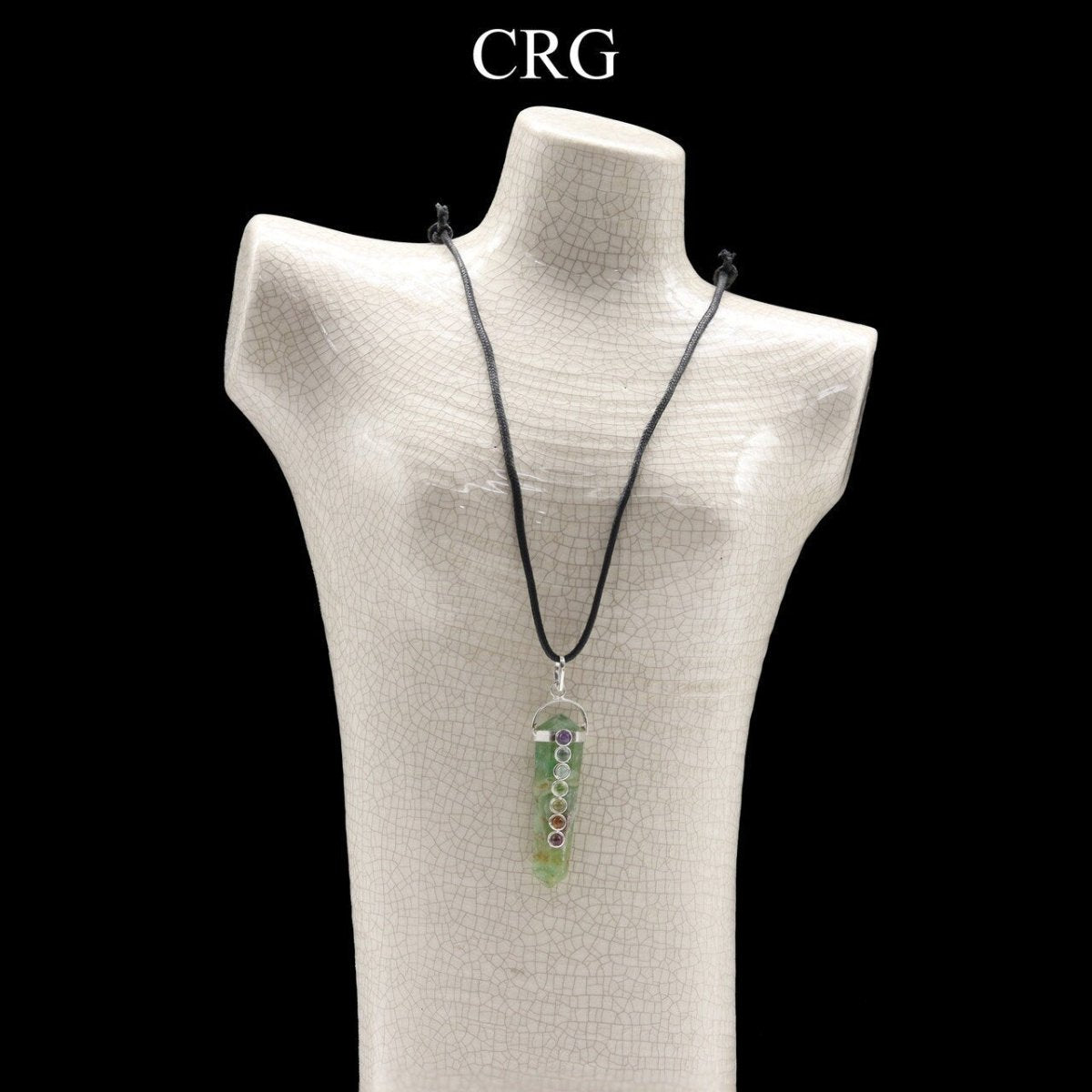 Obelisk Double Point Silver Plated Pendants with 7 Stone Detail and Black Cord (4 Pieces) Size 2 Inches (INJD)