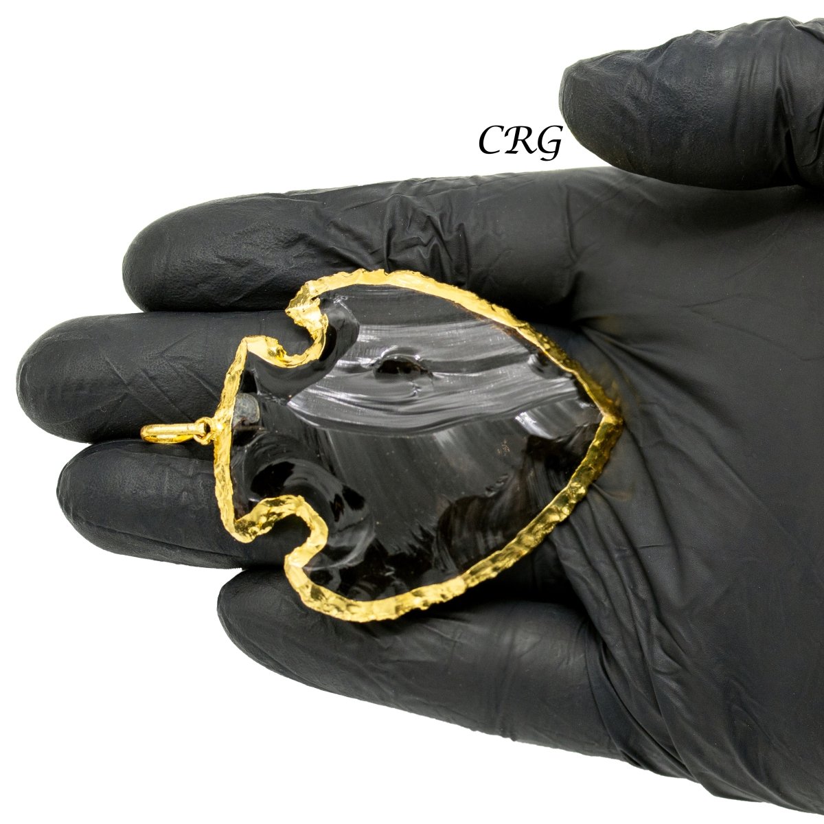 Obsidian "Arrowhead" Pendants with Gold Plating (2 in) 5 Pcs (INJD)
