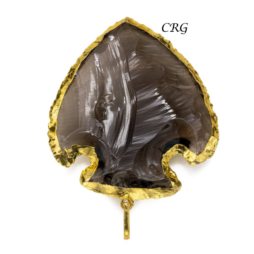 Obsidian "Arrowhead" Pendants with Gold Plating (2 in) 5 Pcs (INJD)