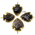 Obsidian "Arrowhead" Pendants with Gold Plating (2 in) 5 Pcs (INJD)
