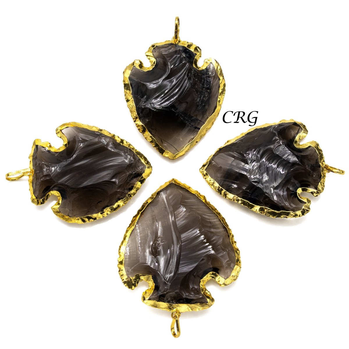 Obsidian "Arrowhead" Pendants with Gold Plating (2 in) 5 Pcs (INJD)