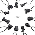 Obsidian Figurine Necklaces on Black Cord (10 Inches) (3 Pieces)