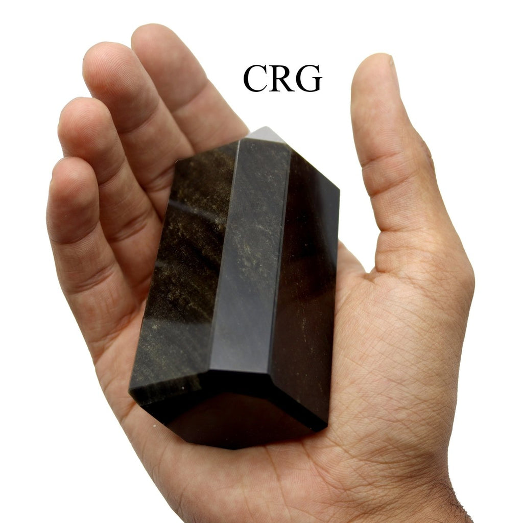 Obsidian Gold Sheen Point (1 Piece) Size 3 to 5 Inches Faceted Standing Crystal Tower