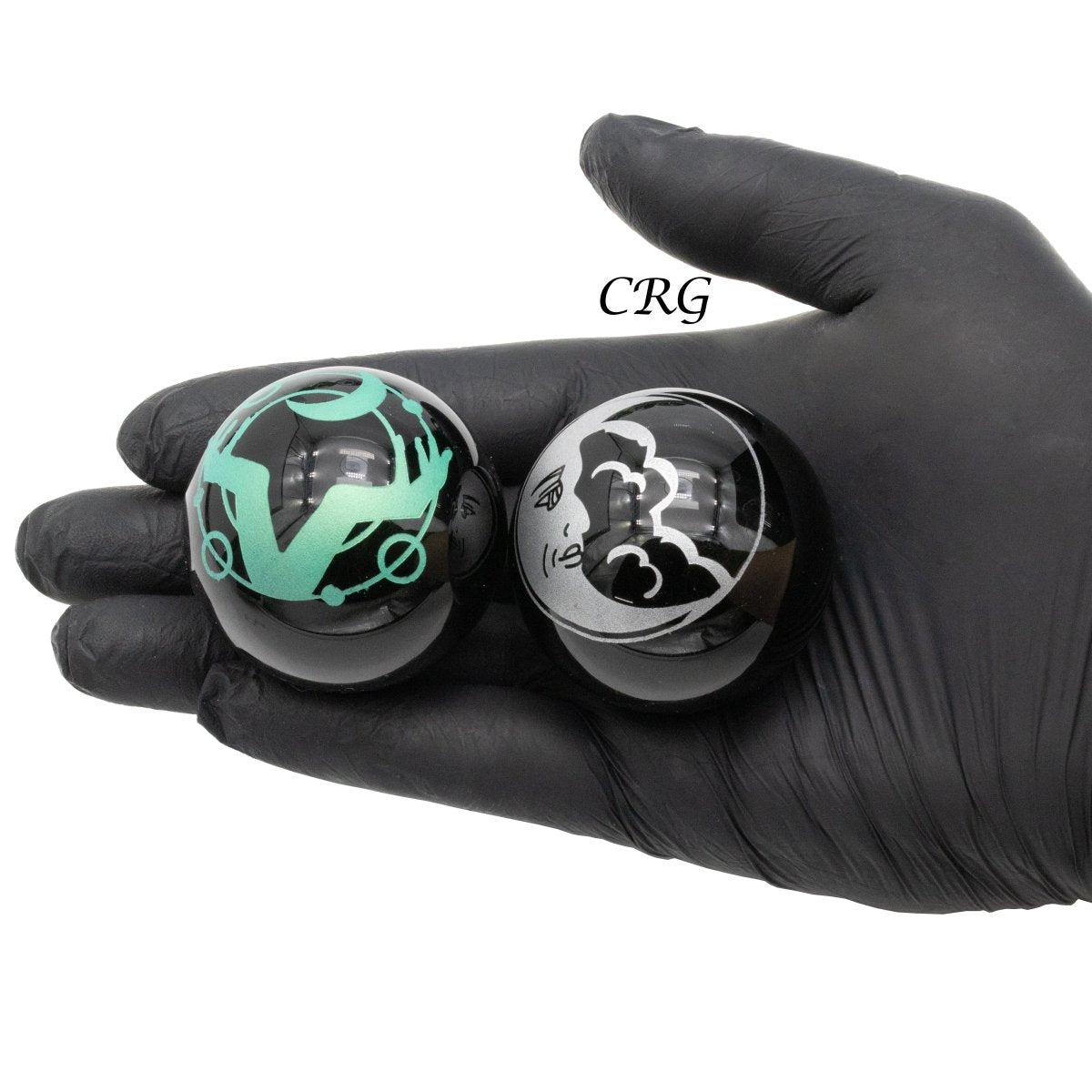 Obsidian Spheres Engraved Set of 4
