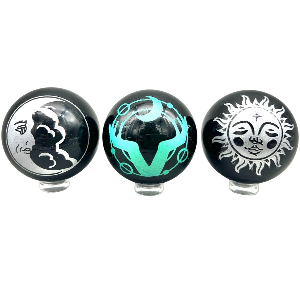 Obsidian Spheres Engraved Set of 4