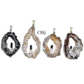 Oco Geode and Black Tourmaline Pendant with Silver Plating (1.5 To 2 Inches) (4 Pieces)