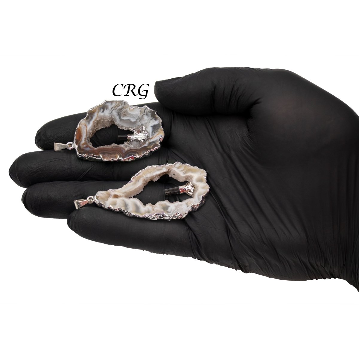 Oco Geode and Black Tourmaline Pendant with Silver Plating (1.5 To 2 Inches) (4 Pieces)