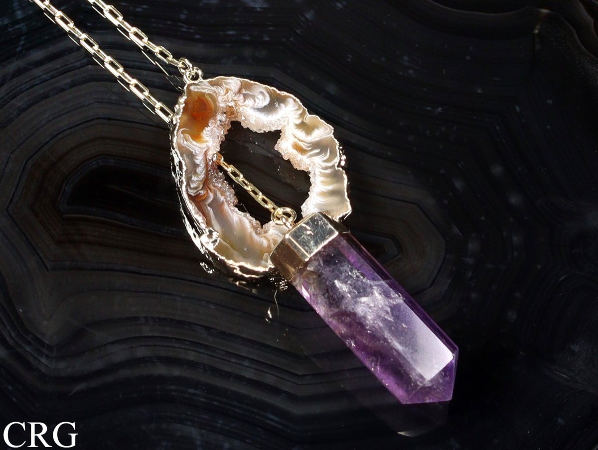 Oco Geode Slice Necklace with Amethyst Point and Gold Plating (24 Inches) (1 Piece)