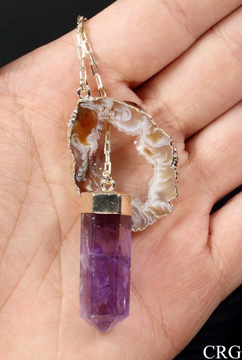 Oco Geode Slice Necklace with Amethyst Point and Gold Plating (24 Inches) (1 Piece)