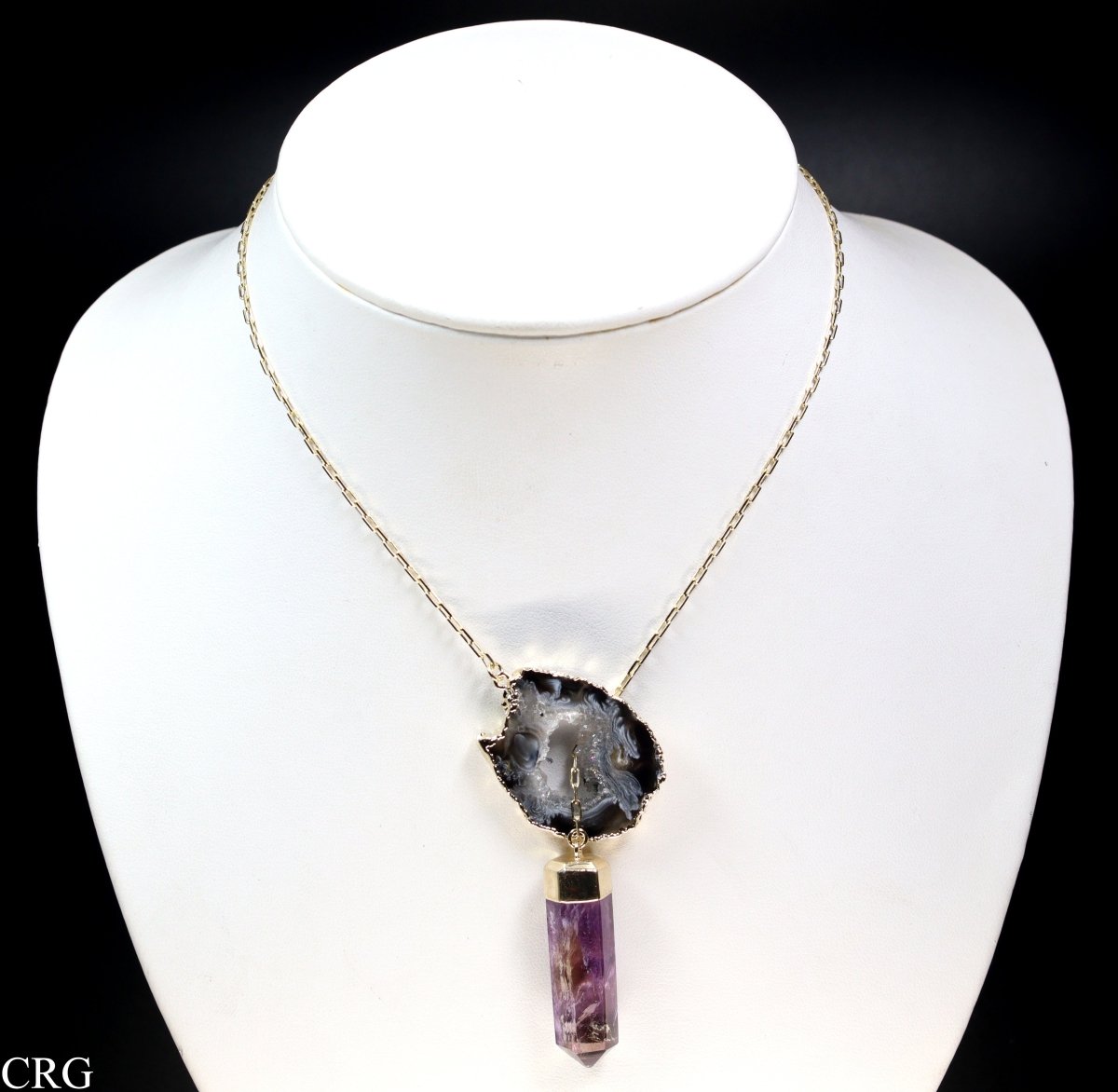 Oco Geode Slice Necklace with Amethyst Point and Gold Plating (24 Inches) (1 Piece)