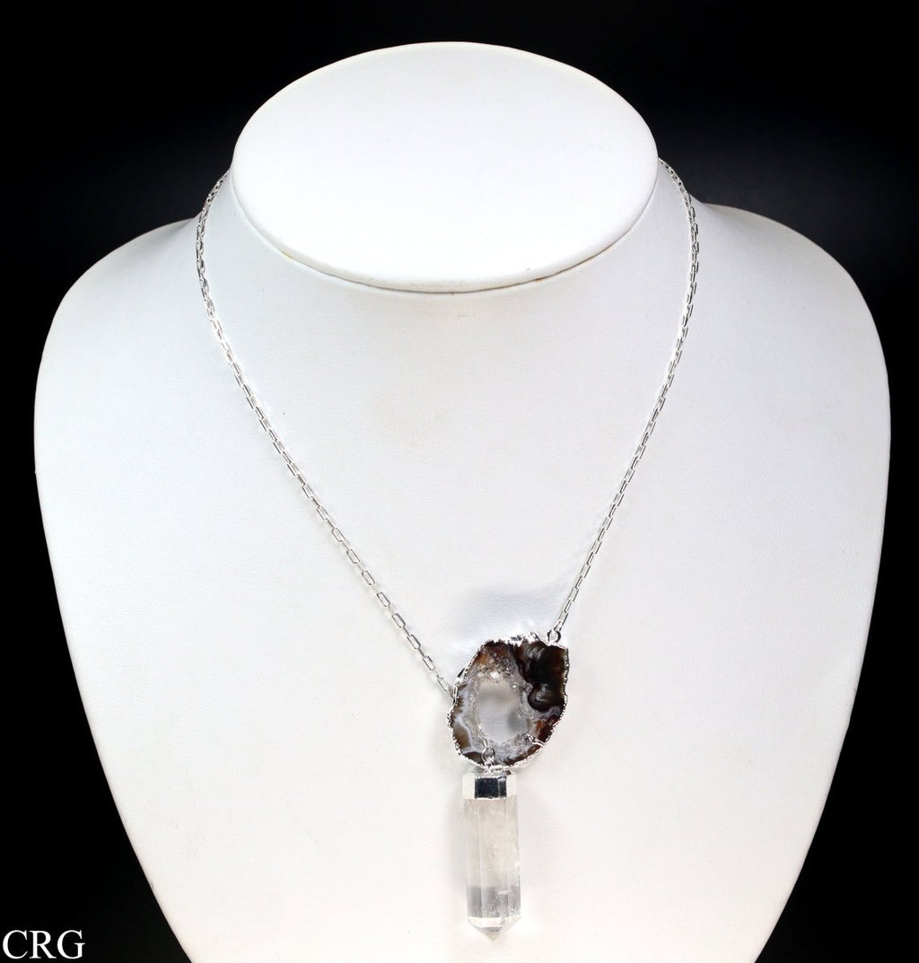Oco Geode Necklace with Clear Quartz Point and Silver Plating (24 Inches) (1 Piece)