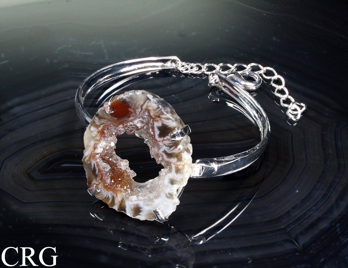 Oco Geode Slice Adjustable Cuff Bracelet Silver Plated (2.75 Inches) (1 Piece)