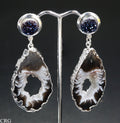 Oco Geode Slice Earrings with Silver Plating and Titanium Aura Amethyst (2 Inches) (1 Pair)