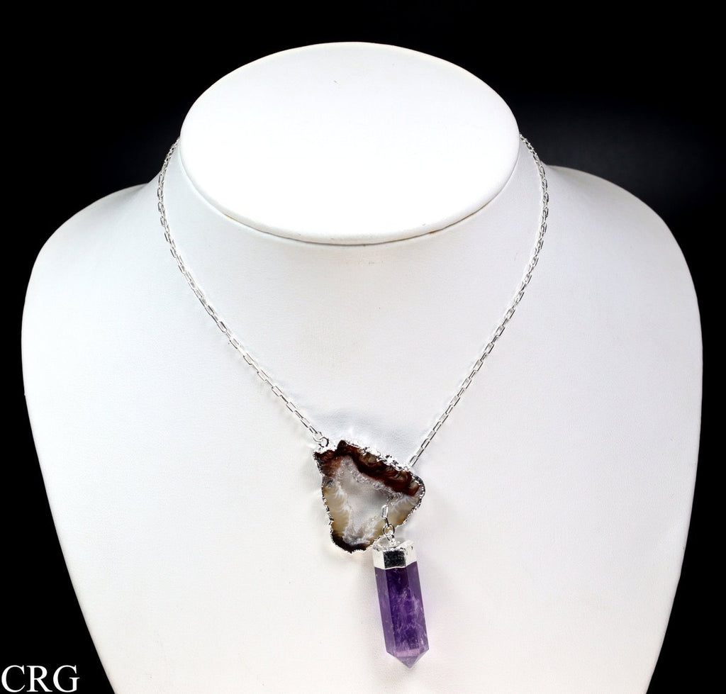 Oco Geode Slice Necklace with Amethyst Point and Silver Plating (32 Inches) (1 Piece)