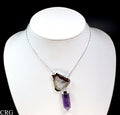 Oco Geode Slice Necklace with Amethyst Point and Silver Plating (32 Inches) (1 Piece)