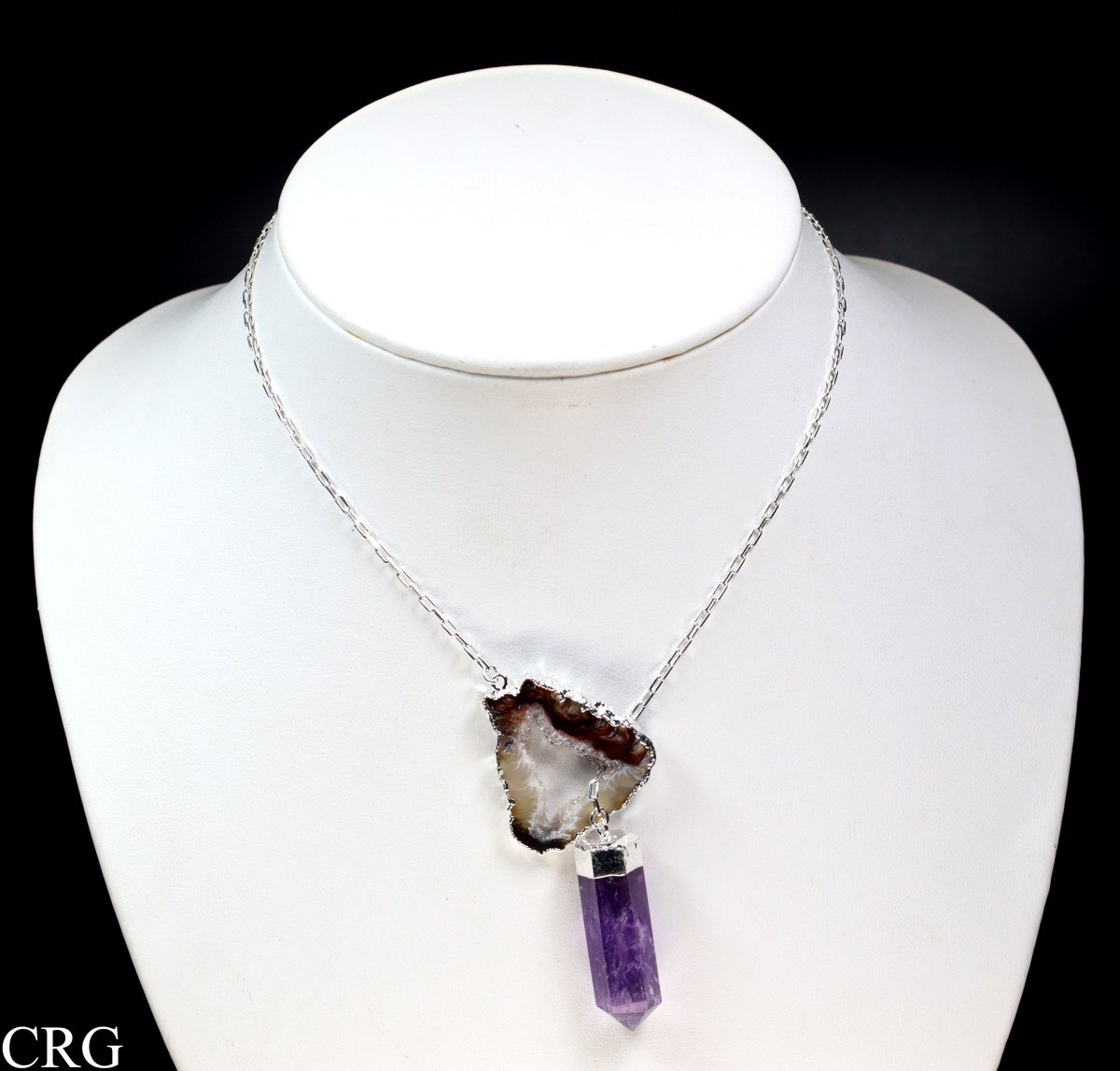 Oco Geode Slice Necklace with Amethyst Point and Silver Plating (32 Inches) (1 Piece)