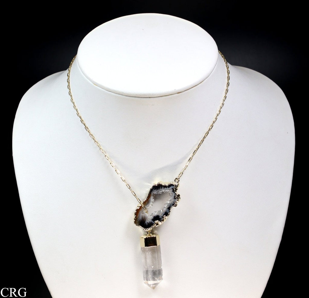 Oco Geode Slice Necklace with Clear Quartz Point and Gold Plating (24 Inches) (1 Piece)