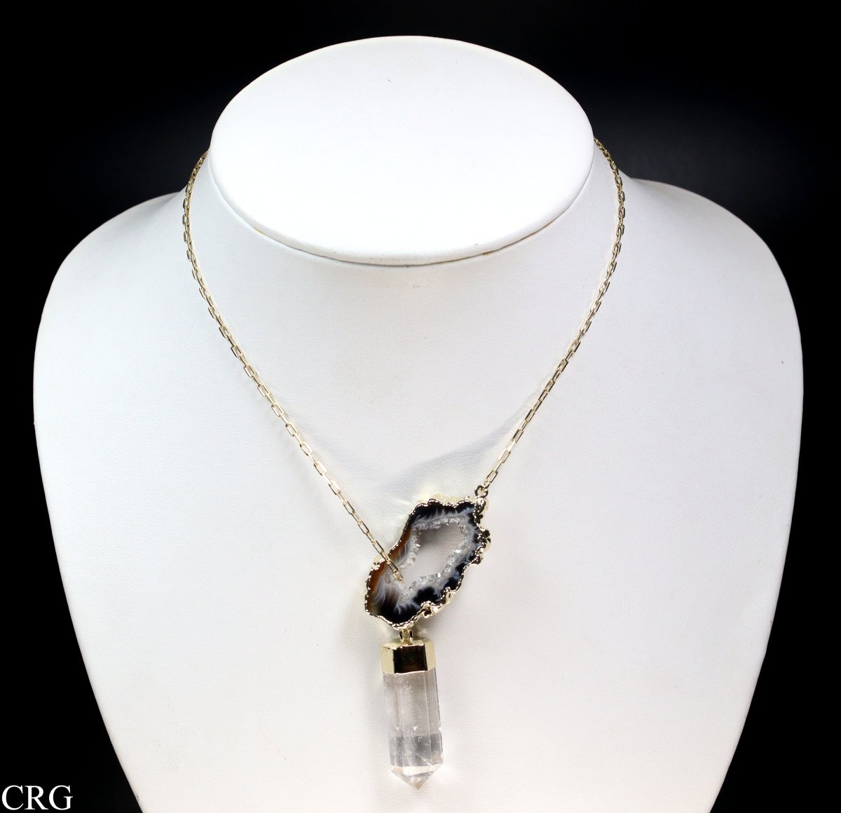Oco Geode Slice Necklace with Clear Quartz Point and Gold Plating (24 Inches) (1 Piece)
