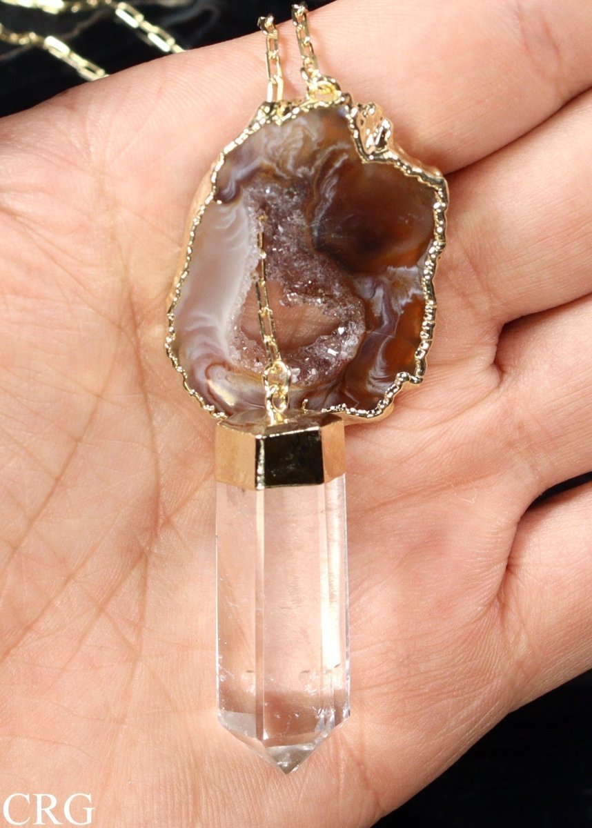 Oco Geode Slice Necklace with Clear Quartz Point and Gold Plating (24 Inches) (1 Piece)