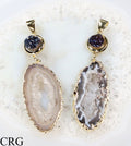 Oco Geode Slice Pendant (2.75 Inches) (1 Pc) Gold-Plated Titanium Aura Druzy Crystal Charm