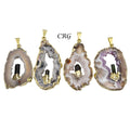 Oco Geode and Black Tourmaline Pendant with Gold Plating (1 To 2 Inches) (4 Pieces)