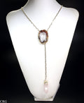 Oco Geode Slice Y Chain Gold Plated Necklace with Rose Quartz Point (24 Inches) (1 Piece)