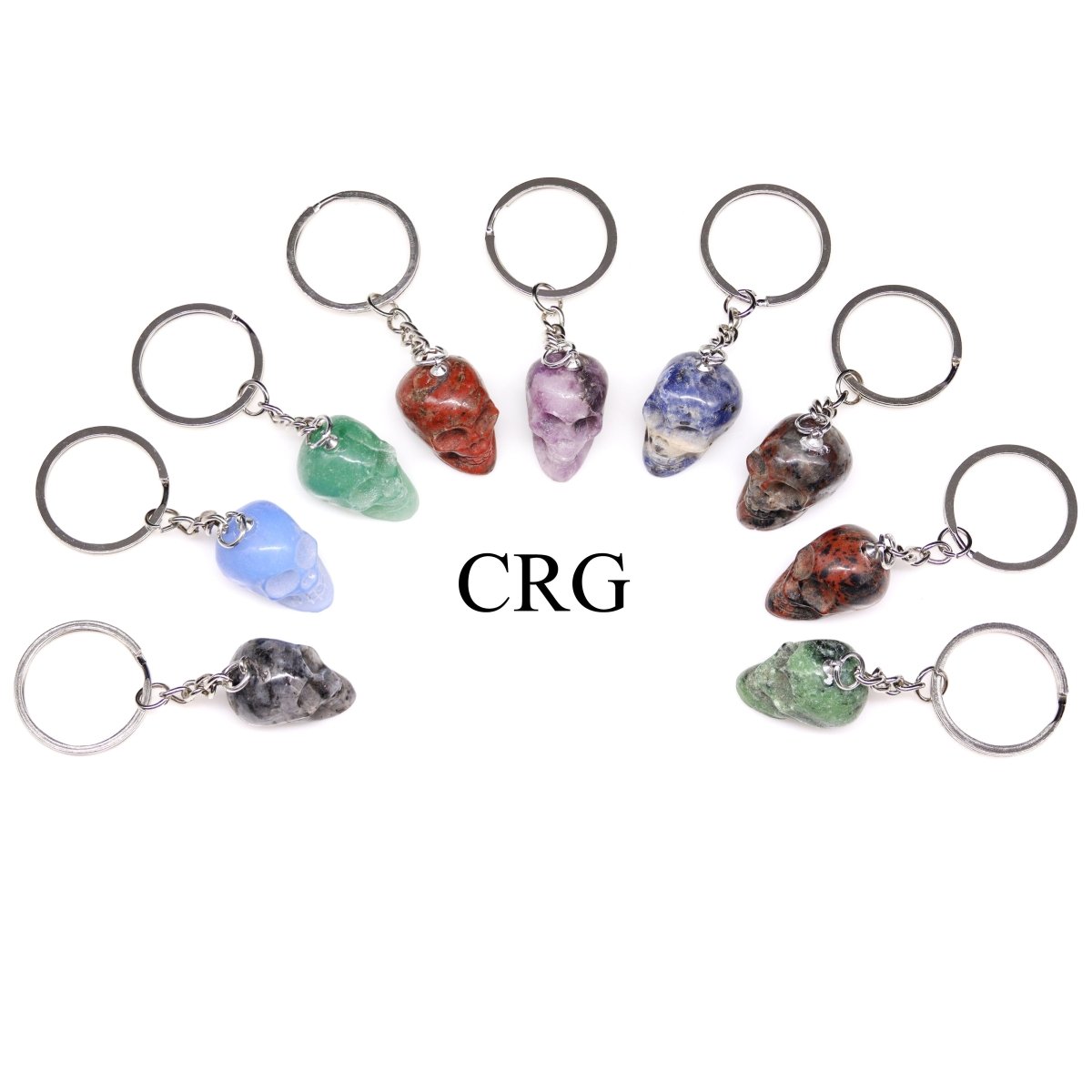 Mixed Gemstone Skull Keychains (1 Inch) (5 Pieces)