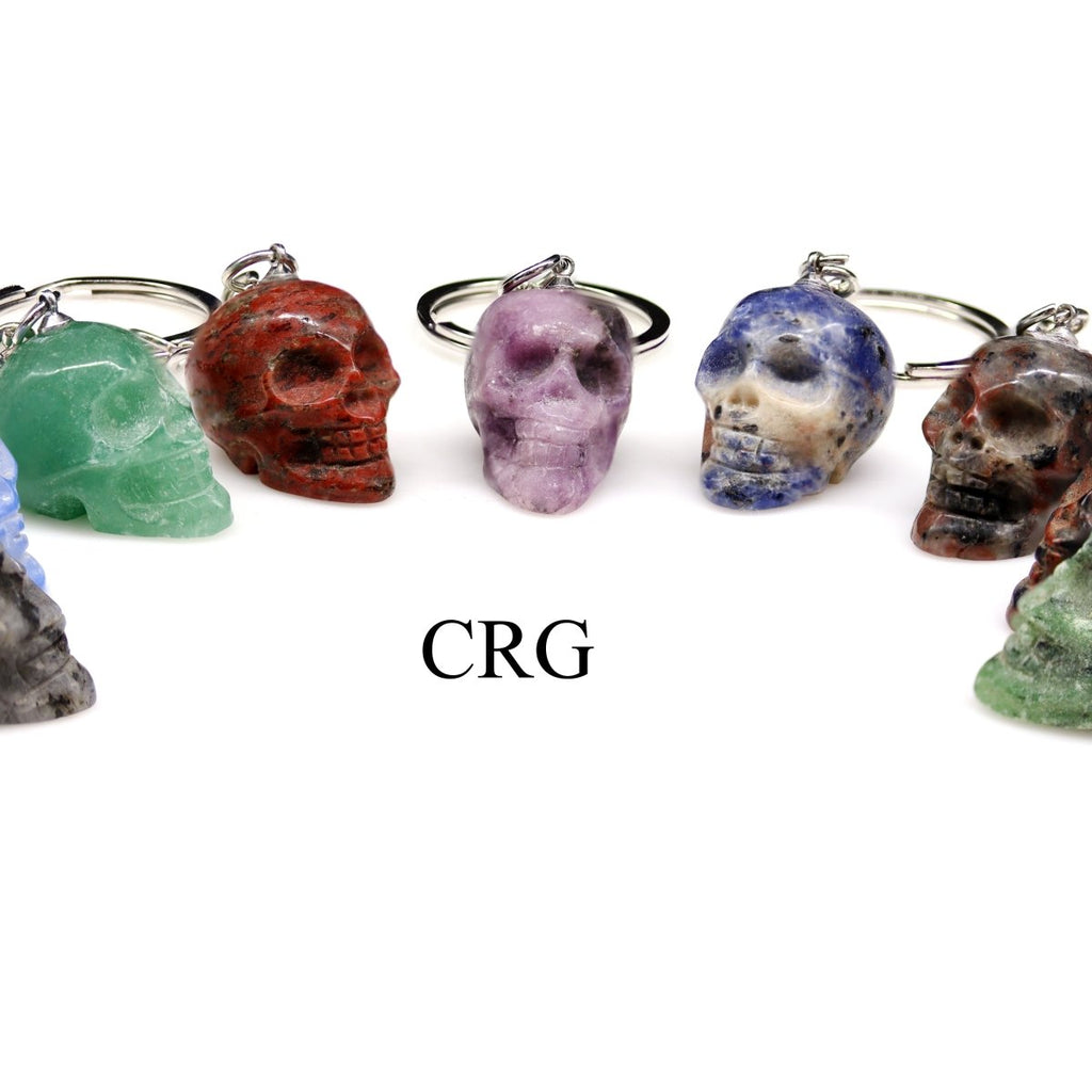 Mixed Gemstone Skull Keychains (1 Inch) (5 Pieces)