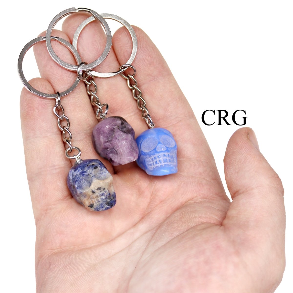 Mixed Gemstone Skull Keychains (1 Inch) (5 Pieces)