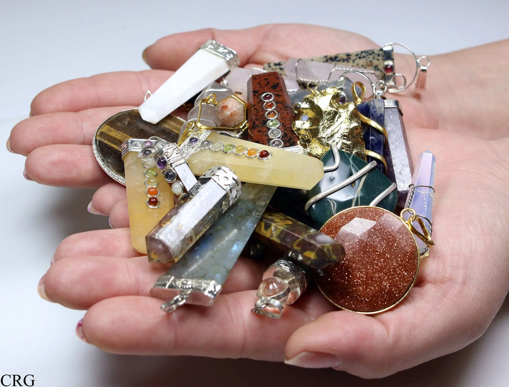 Assorted Gemstone Pendants (50 Pieces) Wholesale Crystal Gemstone Jewelry Supply Parts (INJD)