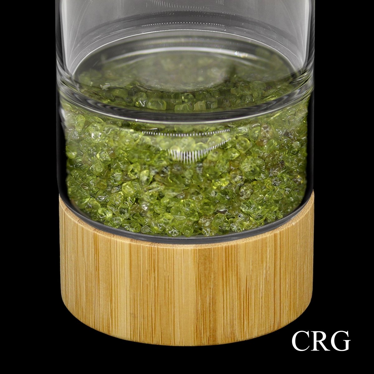 Peridot Gemstone Bamboo Glass Water Bottle (1 Piece) Size 12 Inches with Black Protective Sleeve