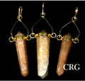 Pink Aventurine Point Pendant (1.5 in) Gold-Plated Swivel Bail Crystal Charm (3 Pcs) (INJD)