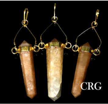 Pink Aventurine Point Pendant (1.5 in) Gold-Plated Swivel Bail Crystal Charm (3 Pcs) (INJD)