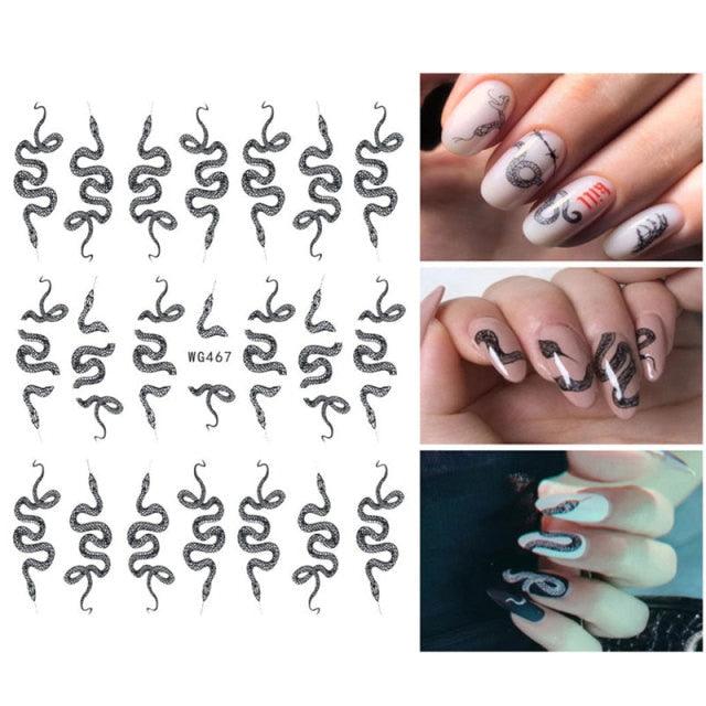 3D Snake Design Nail Art Stickers Colorful Dragons Slider Decals Black Snake for Manicure Nail Art Decoration New Year Sticker Nail Manicures 3D Self-Adhesive Nail Art Tips Sliders for Women Girls Nail Decorations Manicure Decor Accessories