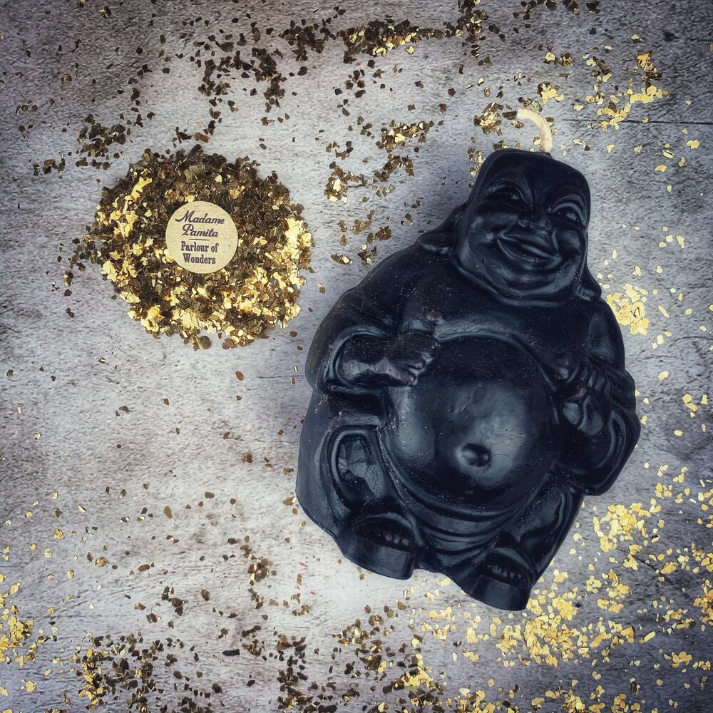 Beeswax Laughing Buddha Spell Candle - Wealth, Luck & Prosperity Magic
