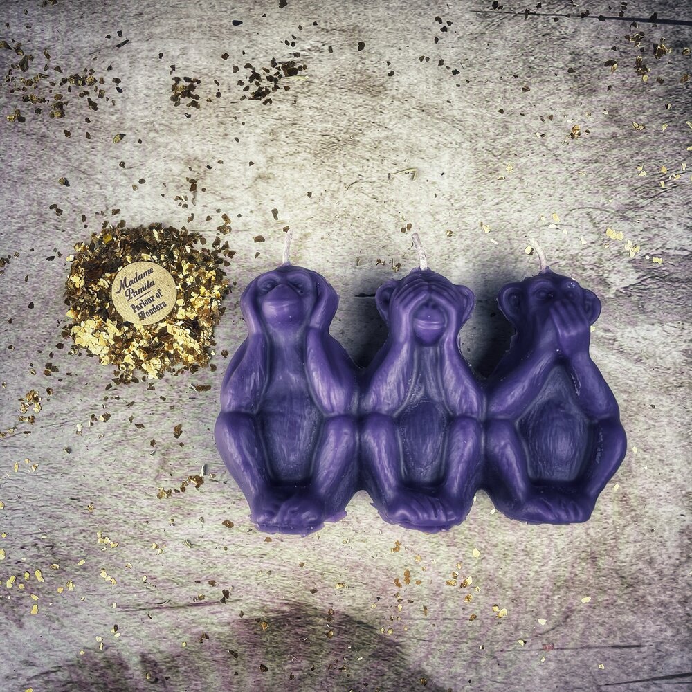 Beeswax Three Wise Monkeys Spell Candle - Stop Jealous Gossip & Silence Enemies Magic