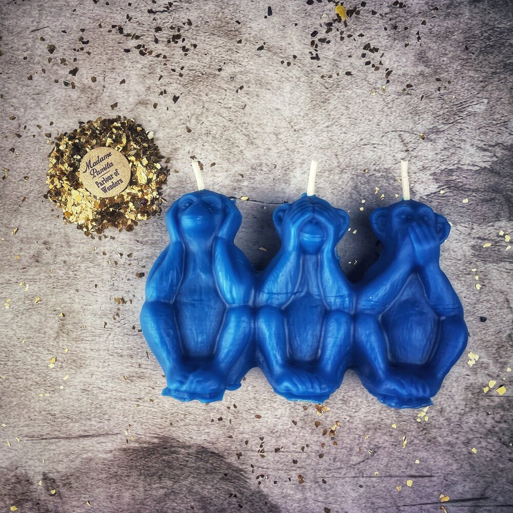 Beeswax Three Wise Monkeys Spell Candle - Stop Jealous Gossip & Silence Enemies Magic