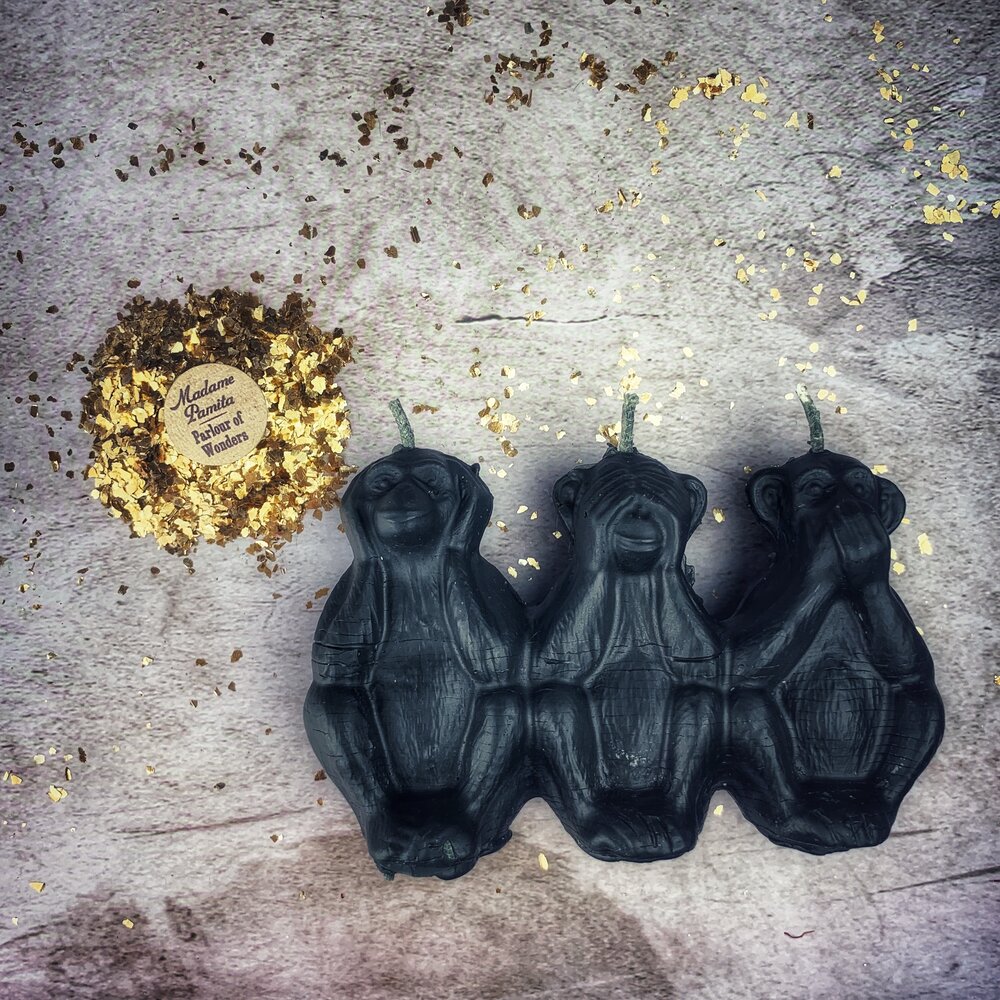 Beeswax Three Wise Monkeys Spell Candle - Stop Jealous Gossip & Silence Enemies Magic