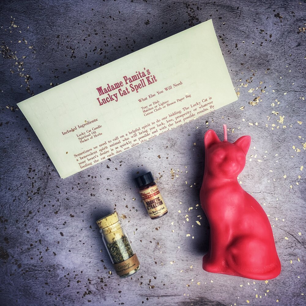 Lucky Cat Candle Spell Kit - Fast Action & Manifestation Magic