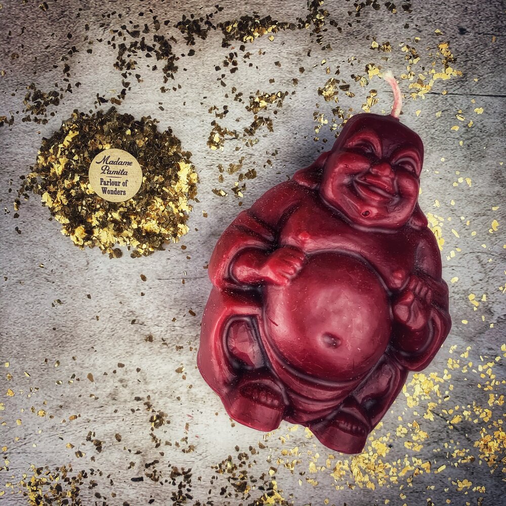 Beeswax Laughing Buddha Spell Candle - Wealth, Luck & Prosperity Magic