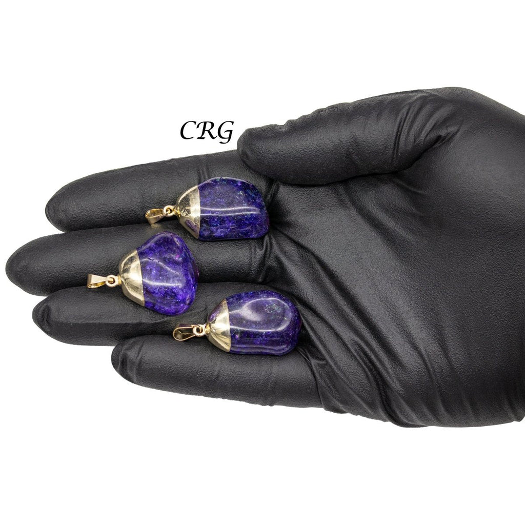 Purple Crackle Quartz Pendant with Gold Plating (0.75 Inch) (4 Pieces)