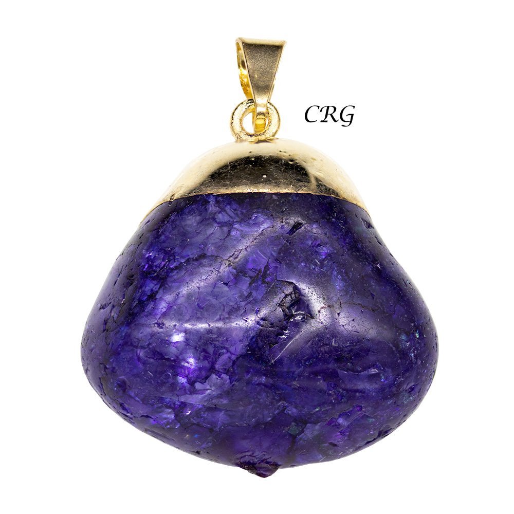 Purple Crackle Quartz Pendant with Gold Plating (0.75 Inch) (4 Pieces)