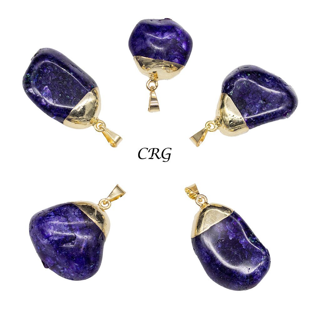Purple Crackle Quartz Pendant with Gold Plating (0.75 Inch) (4 Pieces)