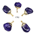 Purple Crackle Quartz Pendant with Gold Plating (0.75 Inch) (4 Pieces)