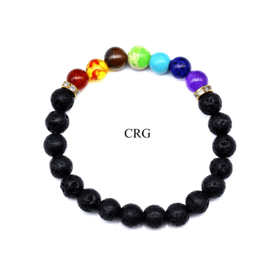 QTY 1 - 7 Stone and Lava Stone Tumbled Bead Stretch Bracelet